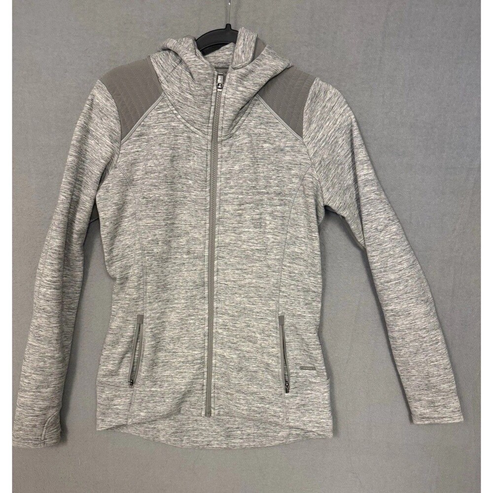 Athleta Gray Heathered Fleece Full Zip Hoodie Jacket Quilted Shoulder M
